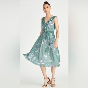 NWOT Rachel Roy Odele Green Ruffle Floral Midi Dress, size Large.
